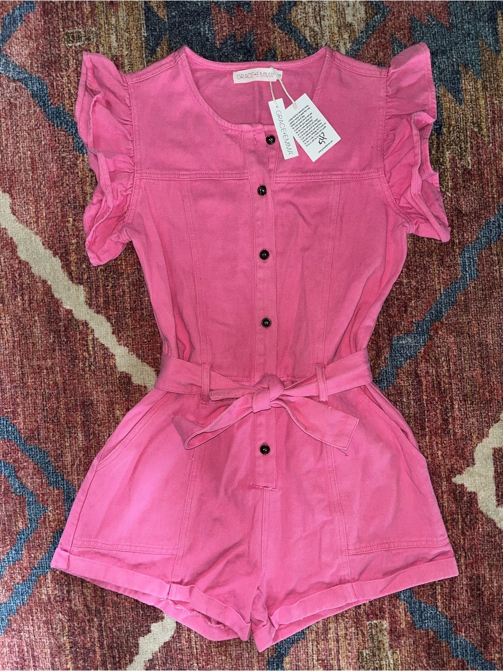 Grace + Emma Pink Button-Front Romper